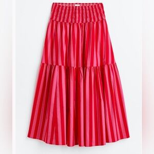 H&M pink red stripe smocked waist maxi skirt size Medium NWT
